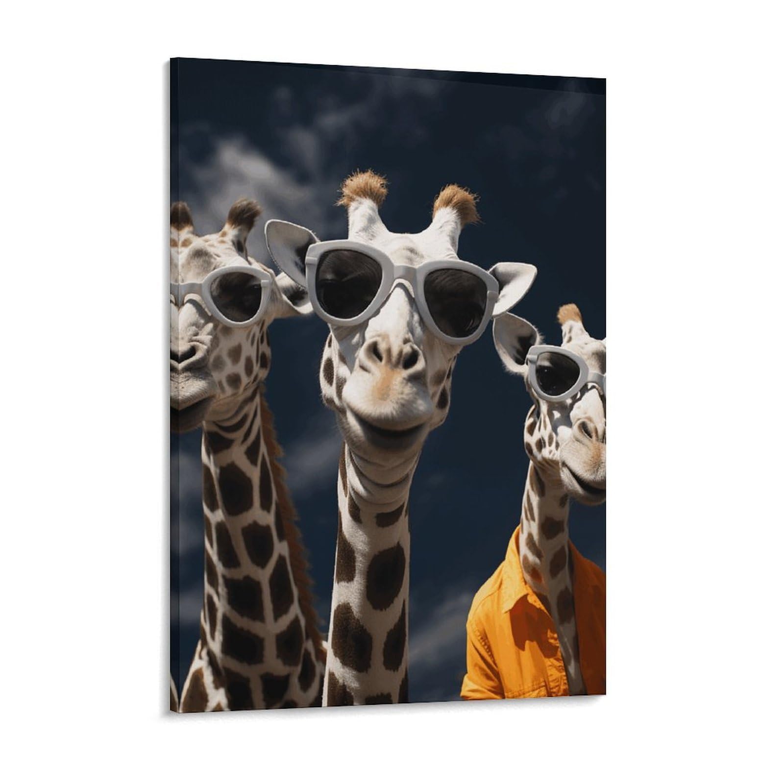 Three Giraffes Wearing Sunglasses Canvas Wall Art for Bedroom 18x24inch Canvas Prints Artwork for Walls Modern Picture Artwork Painting for Living Room Aesthetic Wall Paintings for Bathroom K