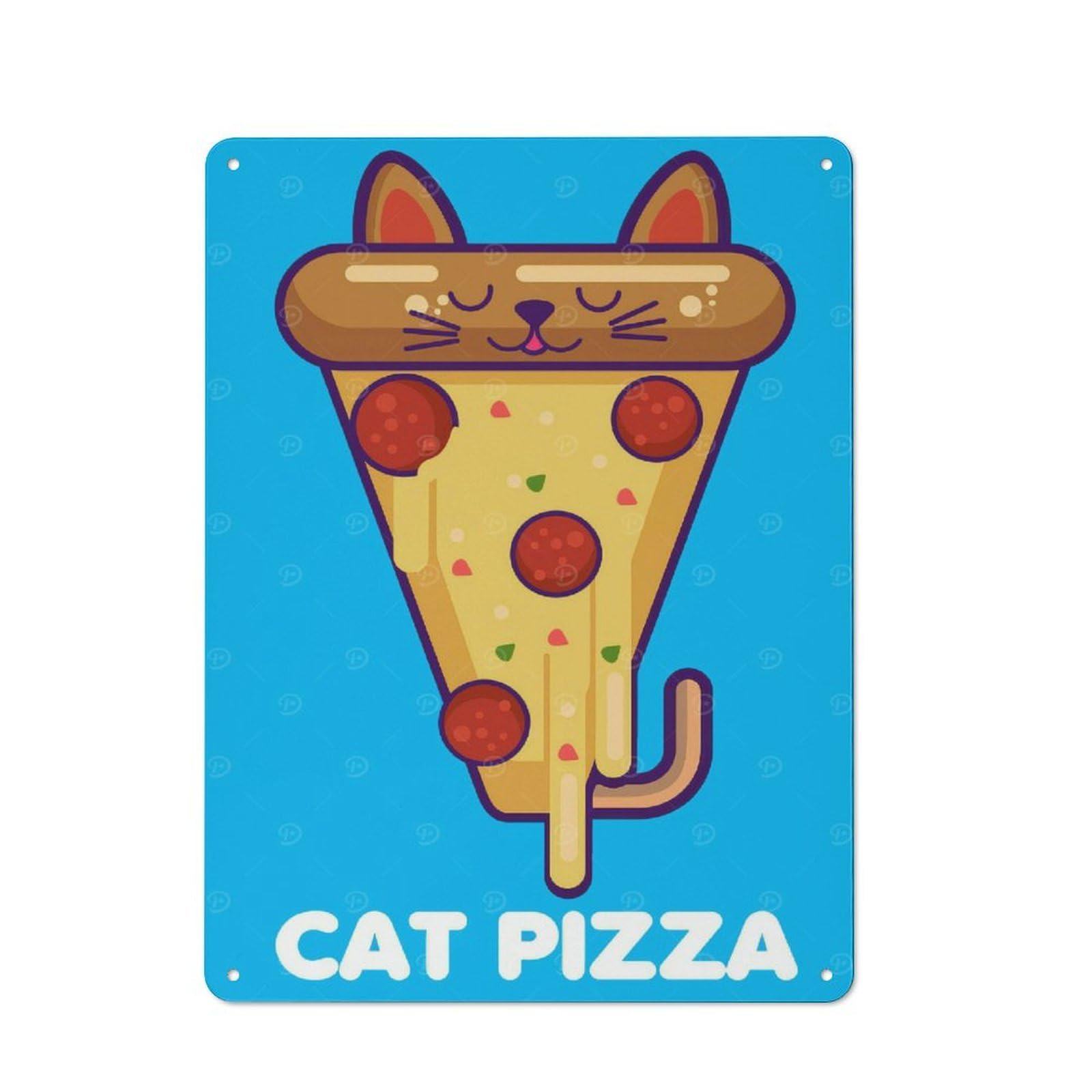 Junmoney Pizza Cat Retro Decorative Tin Plaque 40X30cm Featuring Novelty Wall Art For Bedroom, Kitchen, Office Or Living Room