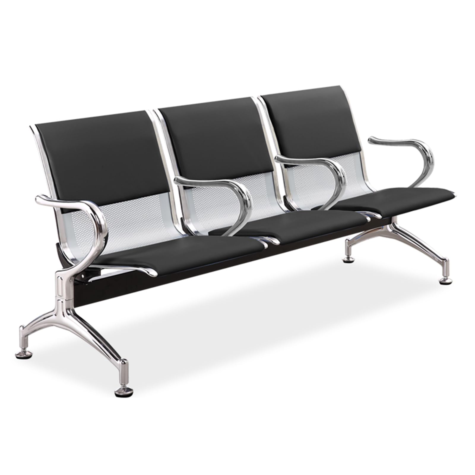 AYCDL 3 Seat Airport Reception Chairs with Leather Cushion Waiting Room Chairs with Arms Guest Reception Bench for Office Bank Business,Black,Black