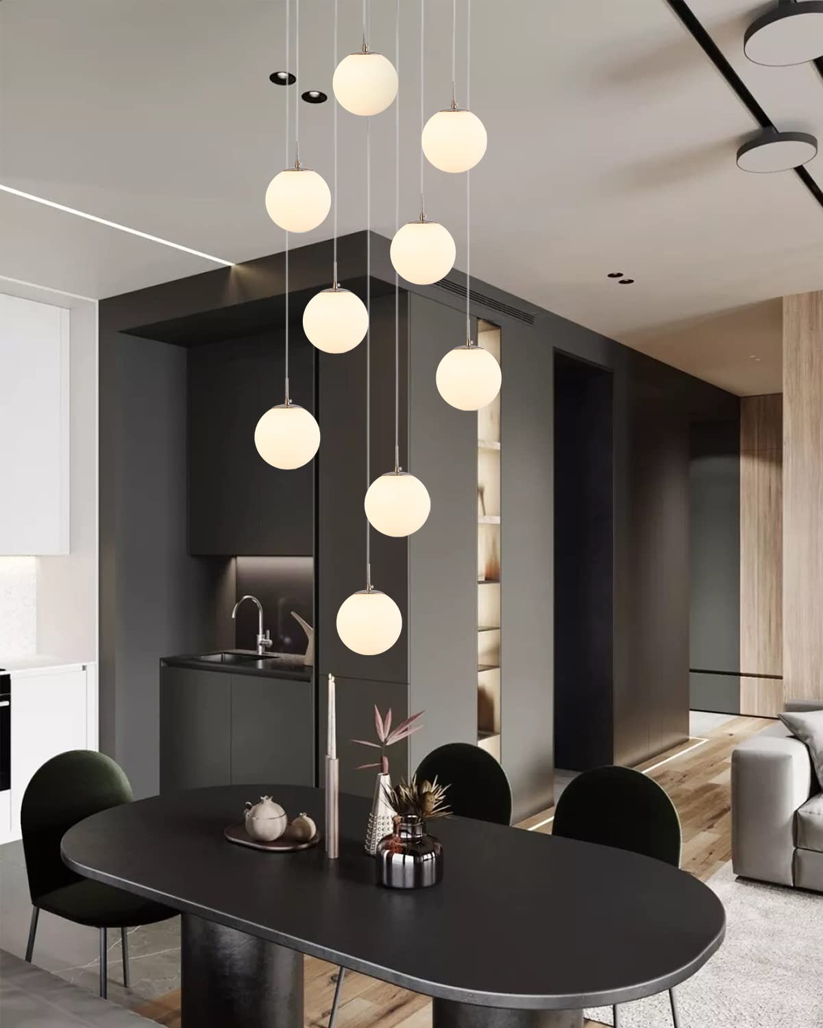 H.W.S Lámpara colgante moderna con forma de casa de escalera, lámpara colgante para mesa de comedor, G9, altura regulable, lámpara de araña, para escaleras, salón, villa, cocina, pasillo (9 focos)