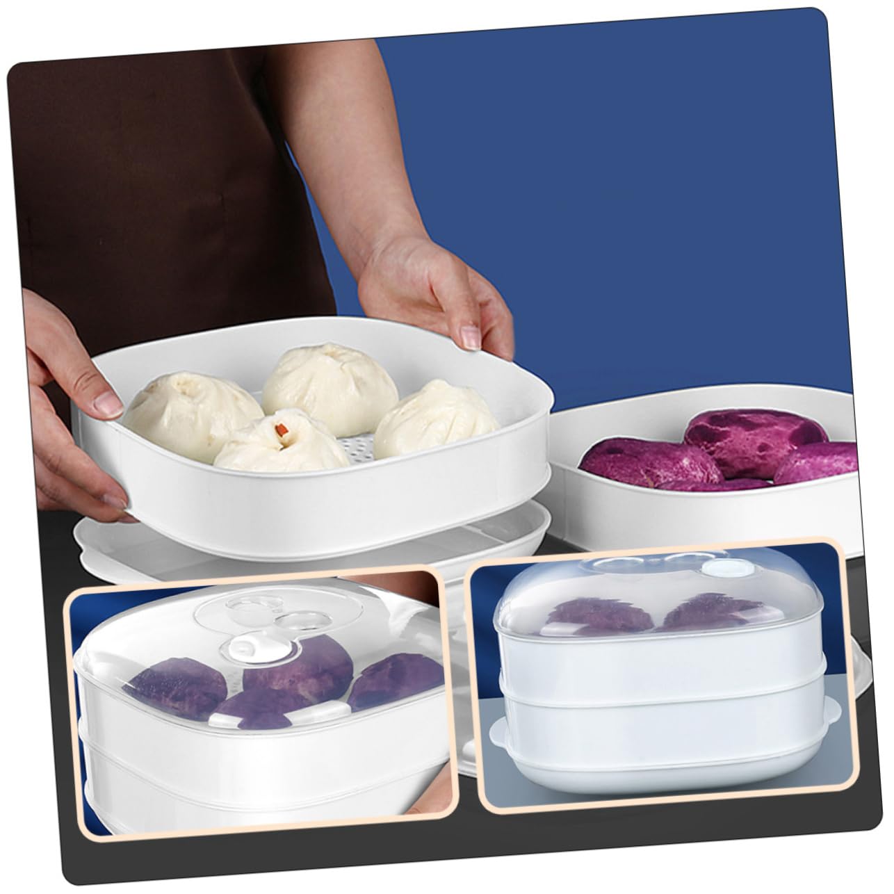Alimentos Eléctricos Cocina Microondas Cesta Tapa Bollos De Vapor Bola De Masa De Arro 2
