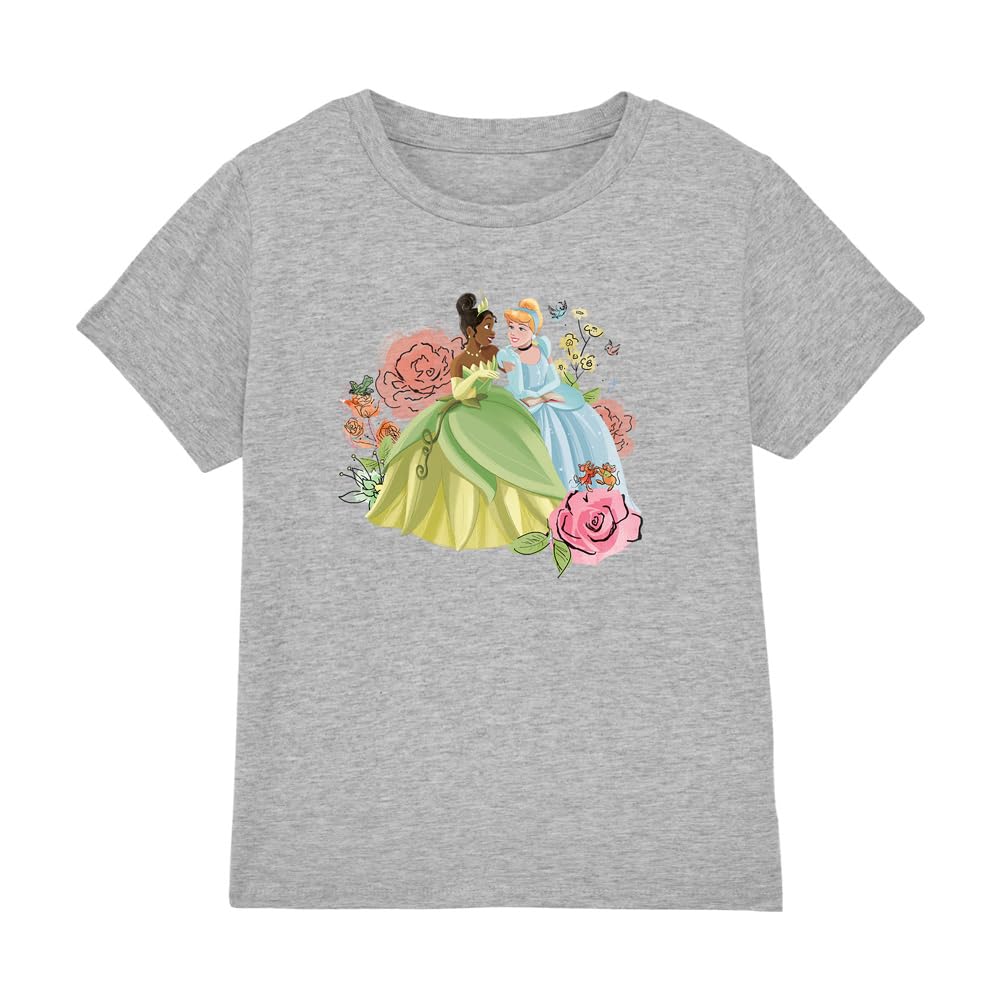 Disney Princess Tiana and Cinderella in The Garden Girls T Shirt, Athletic Heather, 7-8 Years
