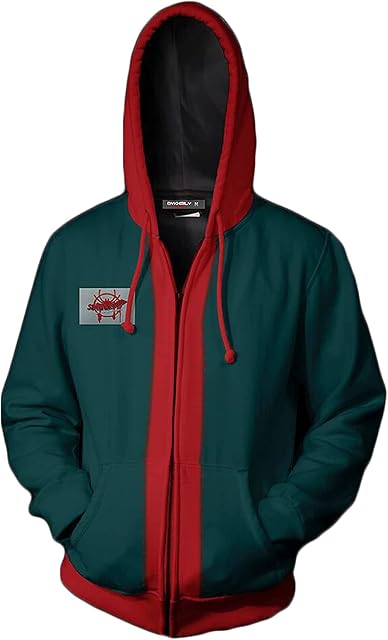 NOMISDUN Mens Hoodie Spiderman 3D Print Sweatshirt Miles Morales Pullover Cosplay Costume Superheros Hooded Sweater Novelty Zip Up Jackets Long Sleeve Autumn Outwear,Green-Adults/3XL