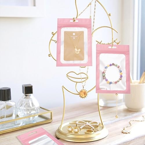 Miniatura 6 de Joycraft Bolsas de Mylar de 4.5 pulgadas, 100 unidades de plástico rosa mate, cremallera resellable, lindas pequeñas, para joyas, dulces