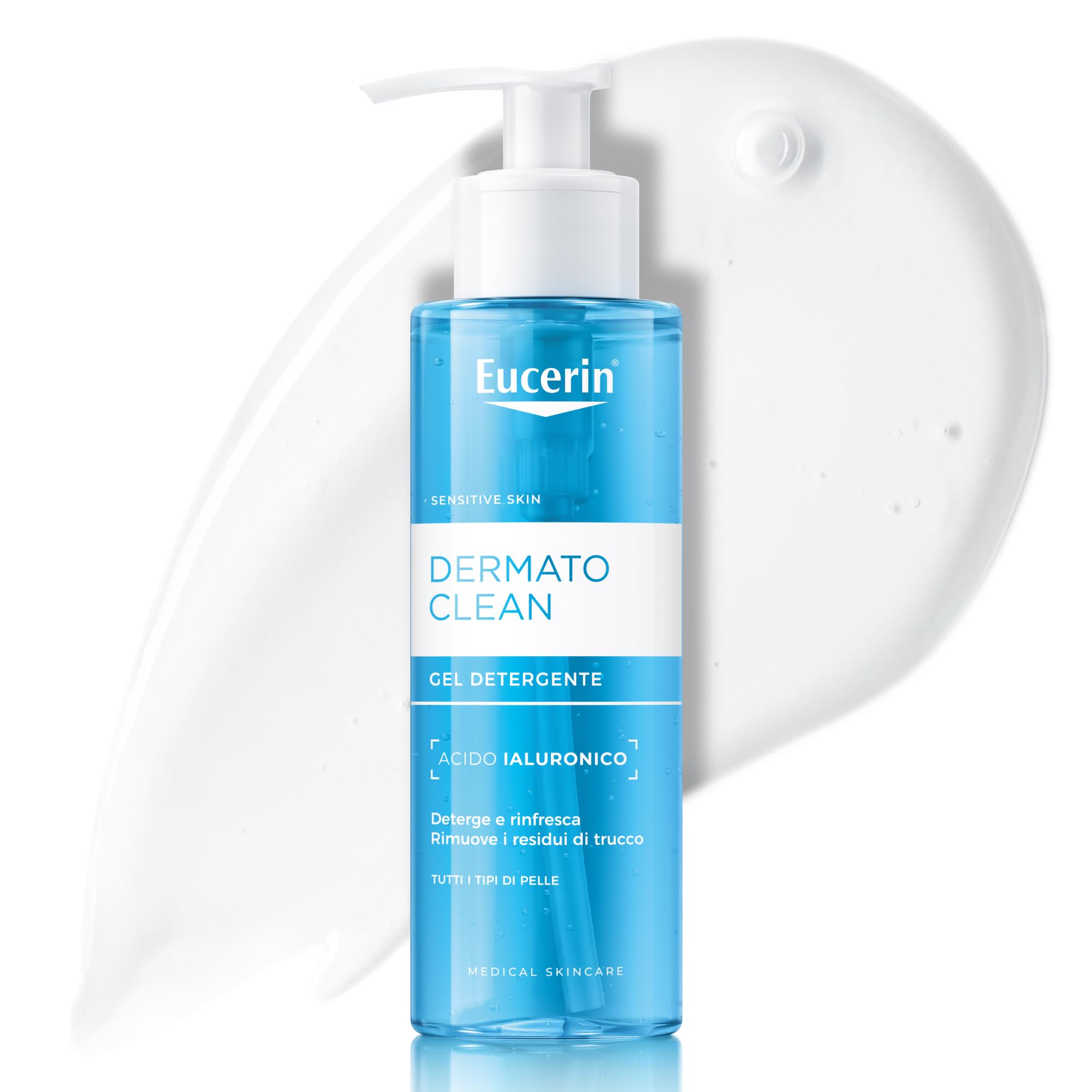 Eucerin DermatoClean Gel Detergente Viso 200 ml, Foaming cleanser idratante e rinfrescante, Struccante viso con Acido Ialuronico, Senza profumo, Per tutti i tipi di pelle, anche sensibile