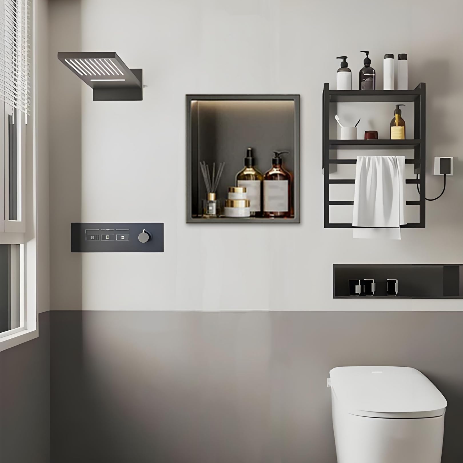 Étagère murale encastrée étanche sans carrelage avec éclairage LED pour optimiser la douche