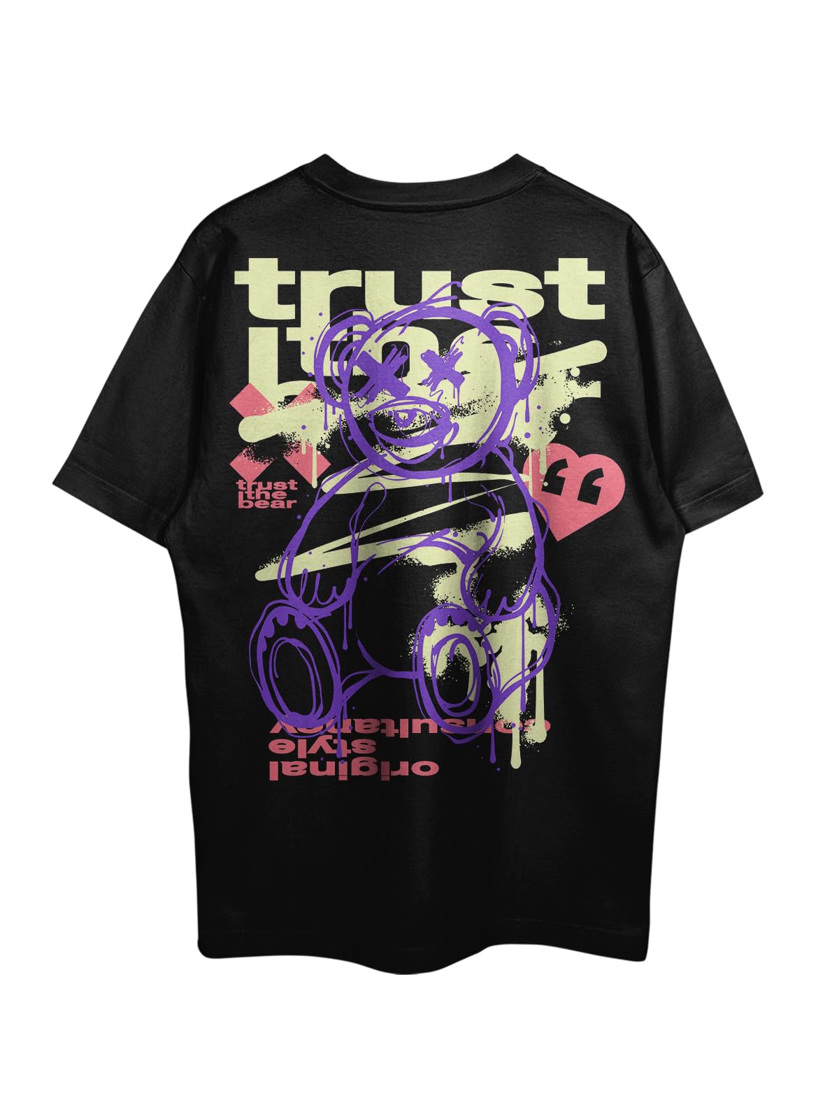 THREADCURRYTrust The Bear Oversized Drop Shoulder Cotton Loose Printed T-Shirt for Men