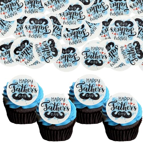 Ephlyn 54 adornos comestibles para cupcakes del Día del Padre, oblea de papel para bigote, para el Día del Padre, decoración de tartas, color azul claro