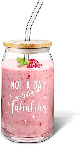 Nuanchu Vasos de vidrio para cumpleaños, regalos con tapa y pajilla, regalos de 16, 21, 30, 40 y 50 años, tazas de vidrio de café transparentes para disponible en Yaxa Peru