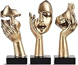 3 Pcs Thinker Small Statue Set - Black Gold Home Decor Abstract Art Figurines for Shelves, Living Room Coffee Table, Office Desktop (3 Pcs Gold, 6")