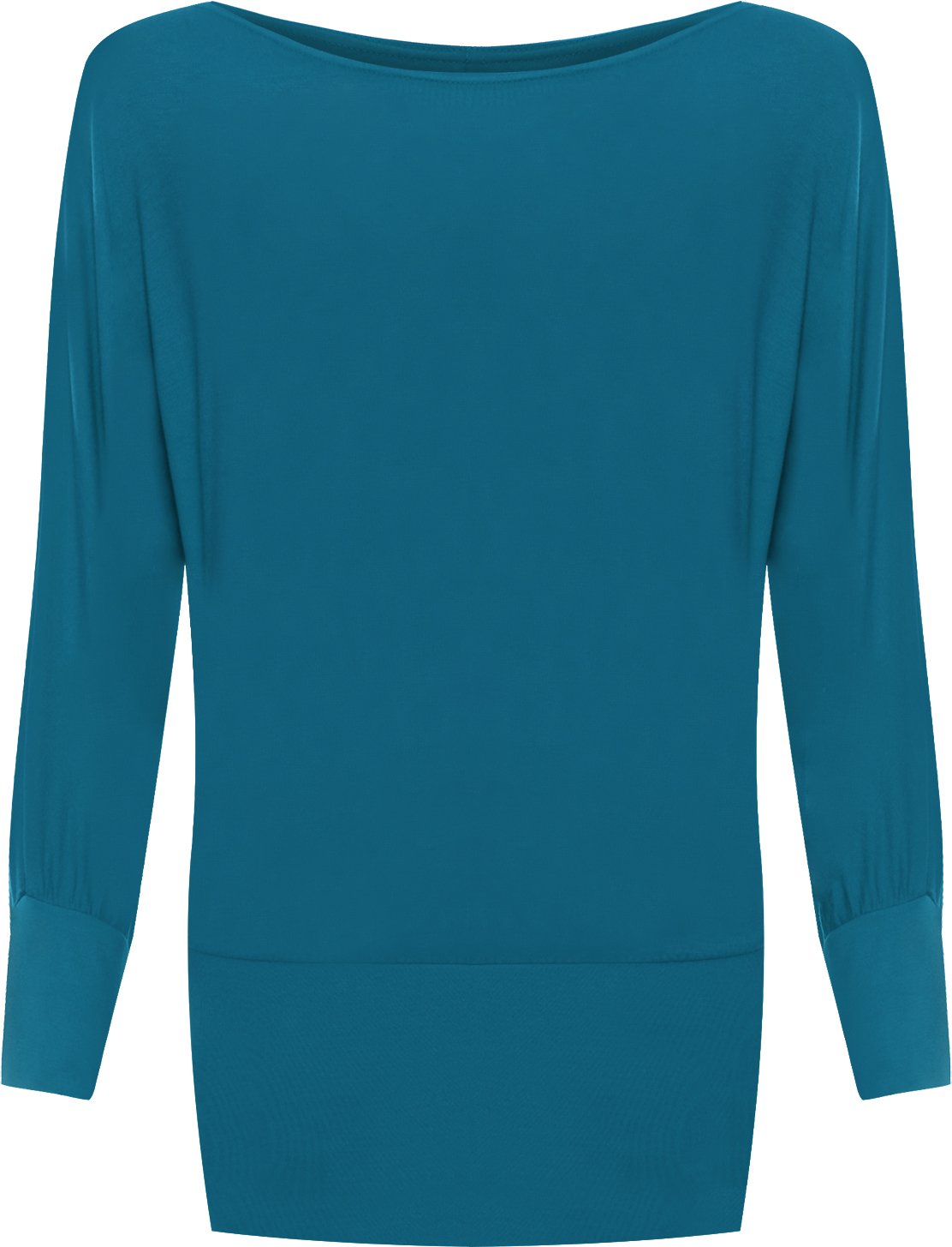 WearAll Womens Plus Size Plain Batwing Long Sleeve Ladies Off Shoulder Top - Teal - 24-26