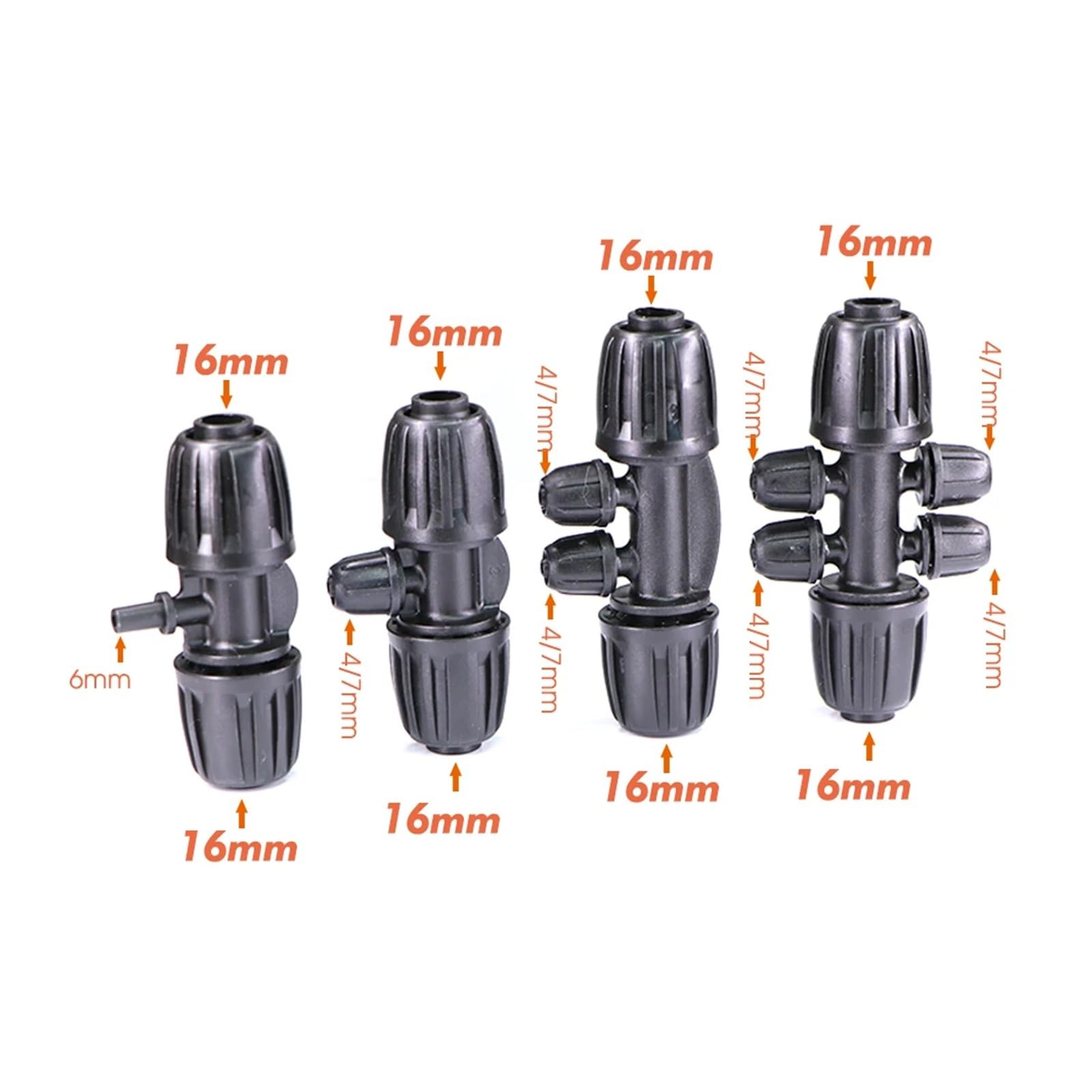 10/20/30 Pezzi 3/4/6 Vie Da 16 Mm A 4/7 Giunto For Tubo Flessibile Con Tappo Di Bloccaggio Tee Connettore For Tubi Irrigazione Giardino 1/2" Raccordi For(16mm Valve,10PCS)