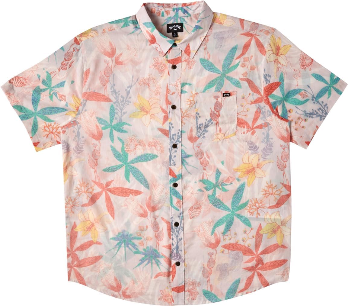 Billabong Men's Classic Sundays Woven Short Sleeve Shirt, Fog