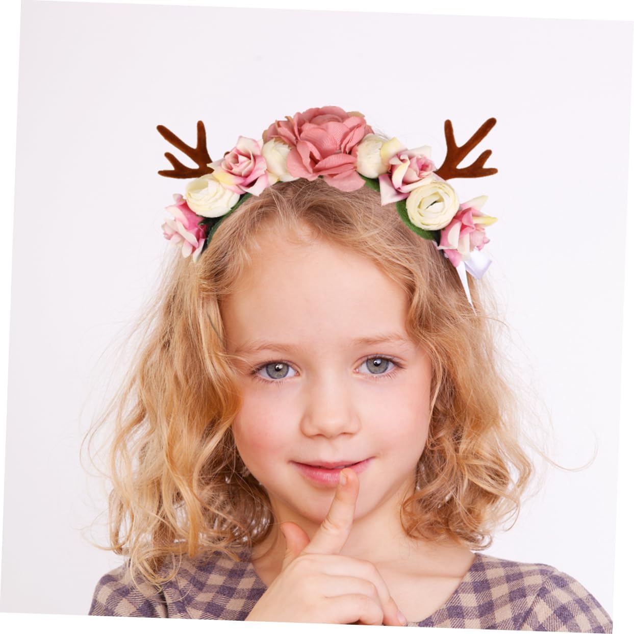 Christmas Flower Deer Headband,Flower Crown Reindeer Antlers Headband,Xmas Hair Accessories Festival Photo Props Floral Wreath Headdresses Forest Fairy Costume Photography Hair Hoop for Women Girl - Image 3