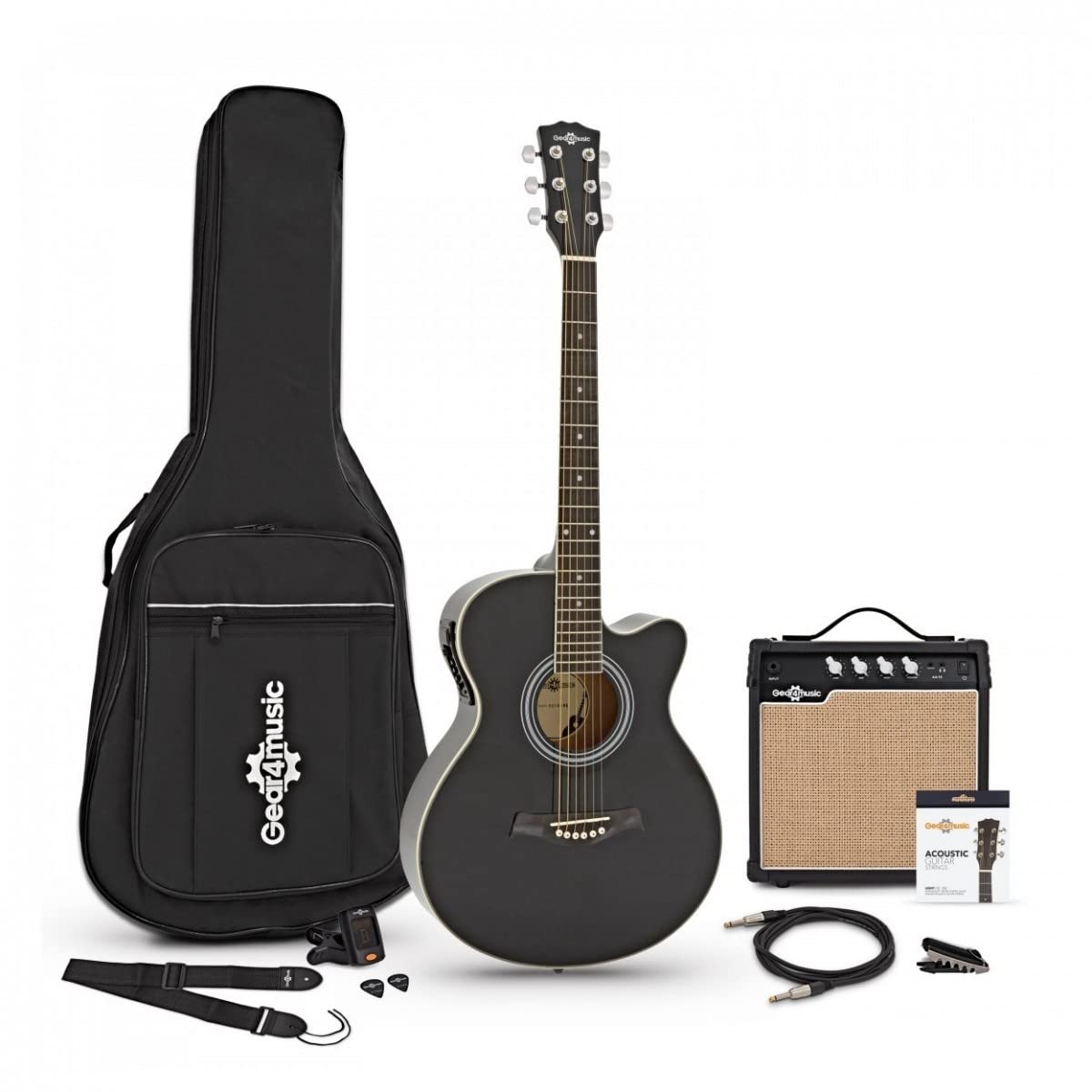 Gear4music SC-100 Guitare électro-acoustique Taille standard avec ampli 15W