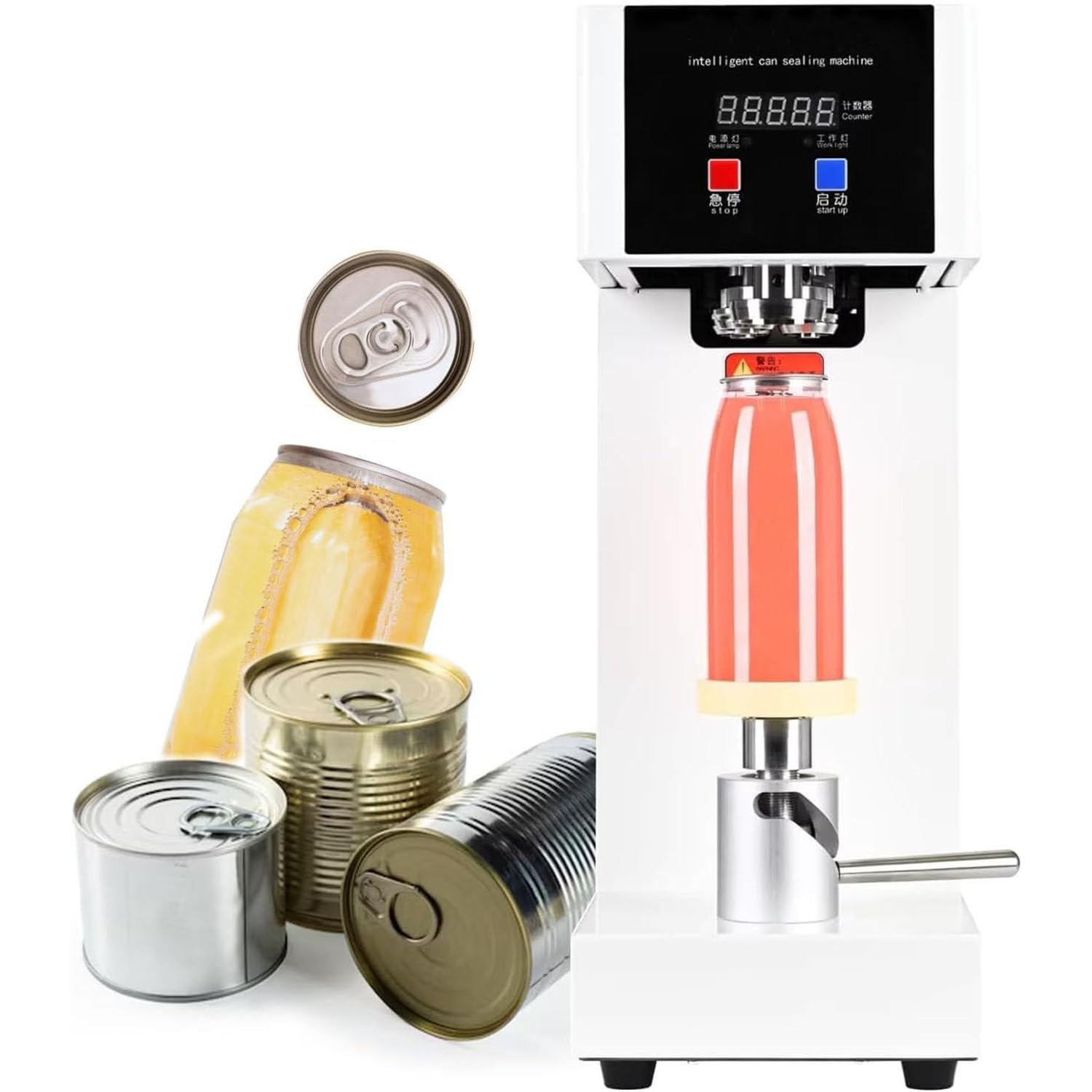 Machine de scellage automatique de canettes, machine de scellage de gobelets électrique, machine de scellage et de fermeture de canettes de 2,2 po de diamètre et de 3,9 à 7,8 po de hauteur,110V