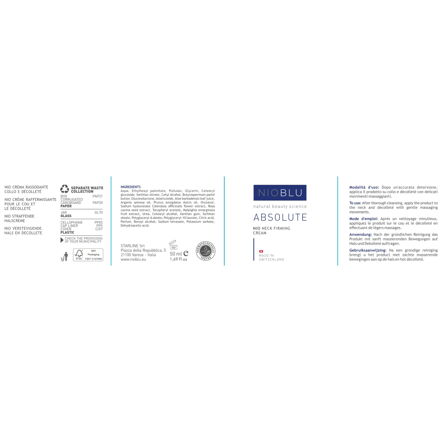 Nio-Crema Collo e Décolleté 50 ml – Con Niosoma NIO-ELASTID, Pullulano e Acerola – Effetto Lifting, Rassodante e Anti-Età per Pelli Mature