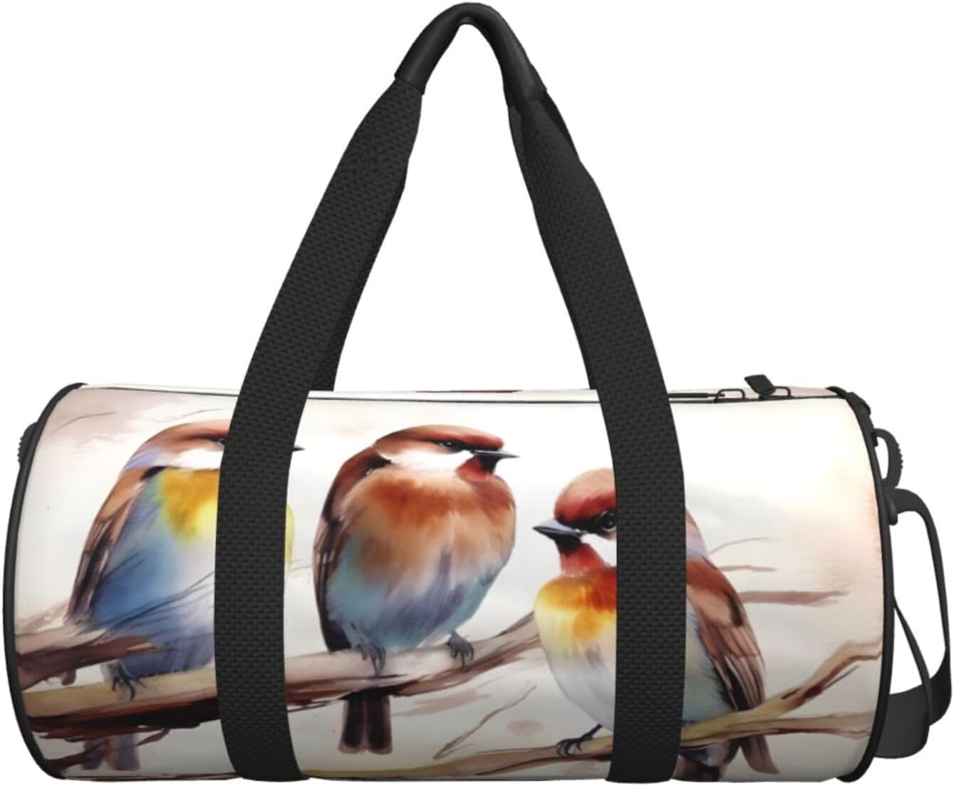 Travel Duffle Bag Lightweight Sports Gym Bag for Men Women Foldable Carry On Weekender Overnight Bag Birds Resting On Tree Branch Canvas Sport Duffel Bag for Yoga Business Trip, Black, One Size