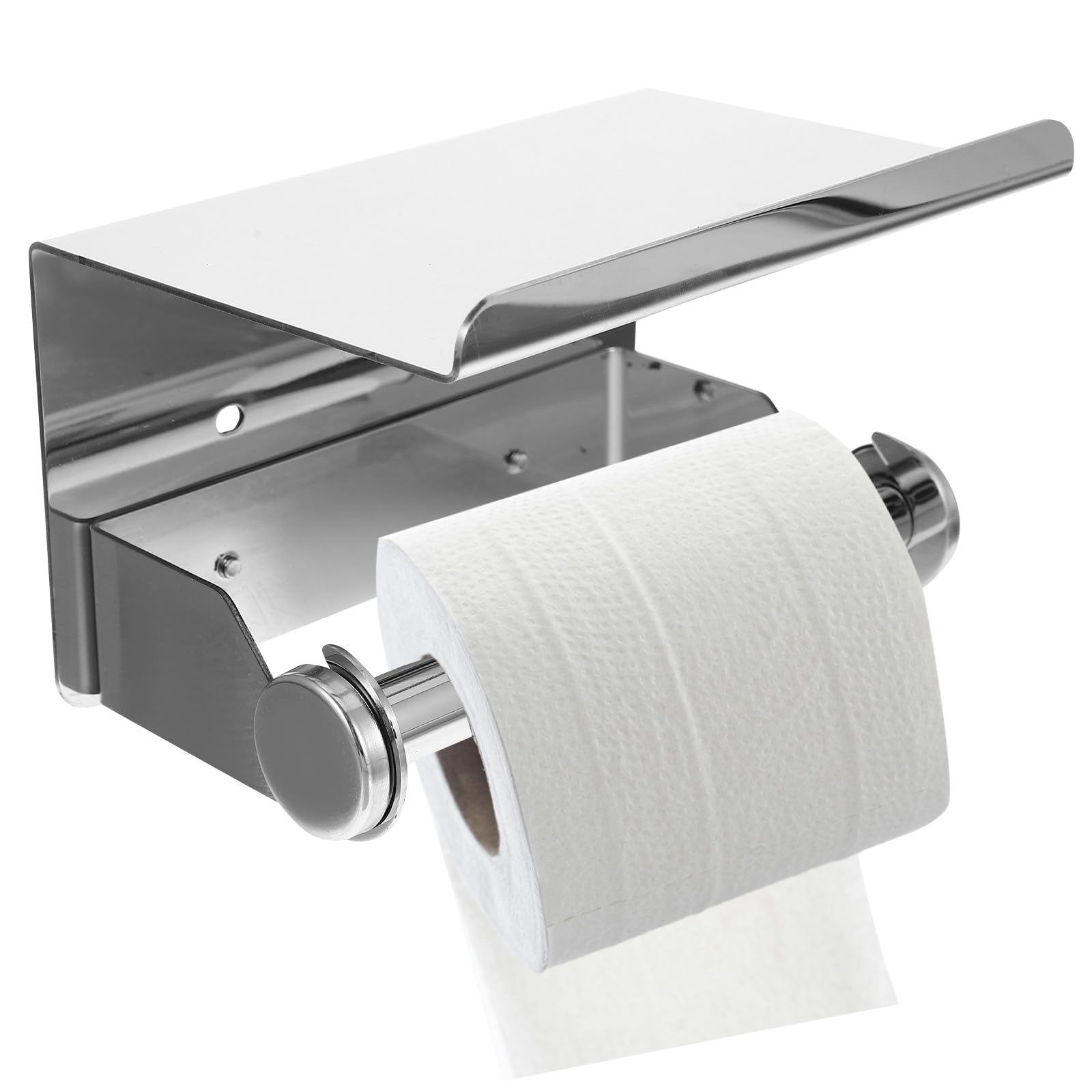 Porta Argento Parete Inox Rotolo Igienica Carta in Acciaio | Ripiano Integrato, per Bagno Domestico e Toilette Hotel, Montaggio a Muro