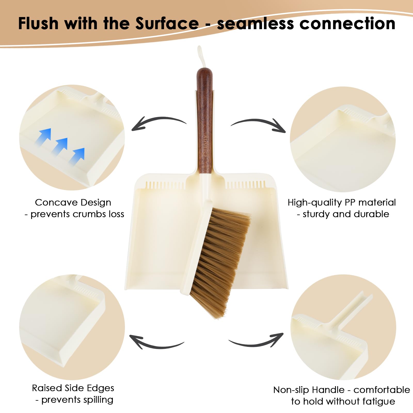Juego de escoba de mano y recogedor, juego de recogedor pequeño portátil y cepillo con mango de madera de sapele, diseño de dientes, escoba compacta para colgar con recogedor para limpiar
