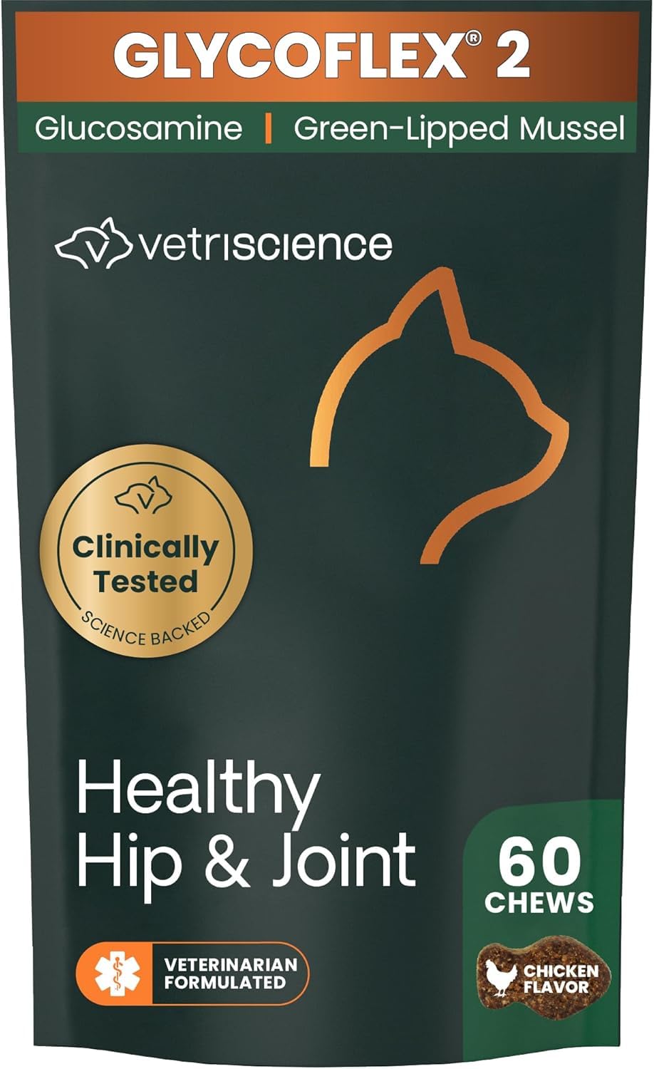 VetriScience Laboratories GlycoFlex 2, Hip and Joint Supplement for Cats, 60 Bite Sized Chews