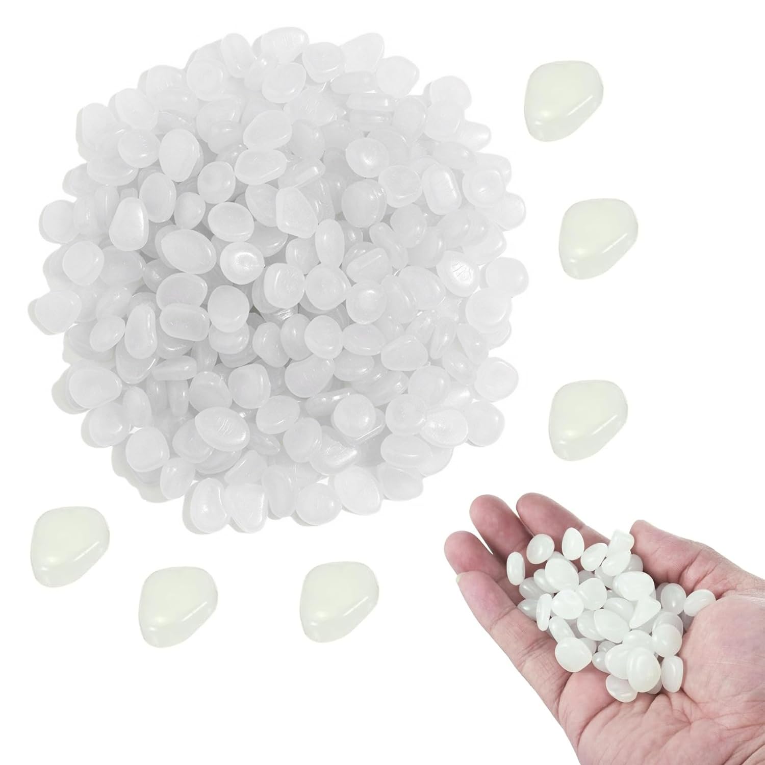 500PCS Glow in The Dark Pebbles for Garden, White Stones for Pathway, Aquarium, Yard, Driveway, Fish Tank, Luminous Decorative Pebbles for Landscaping, Walkways, Planters, Outdoor Decor