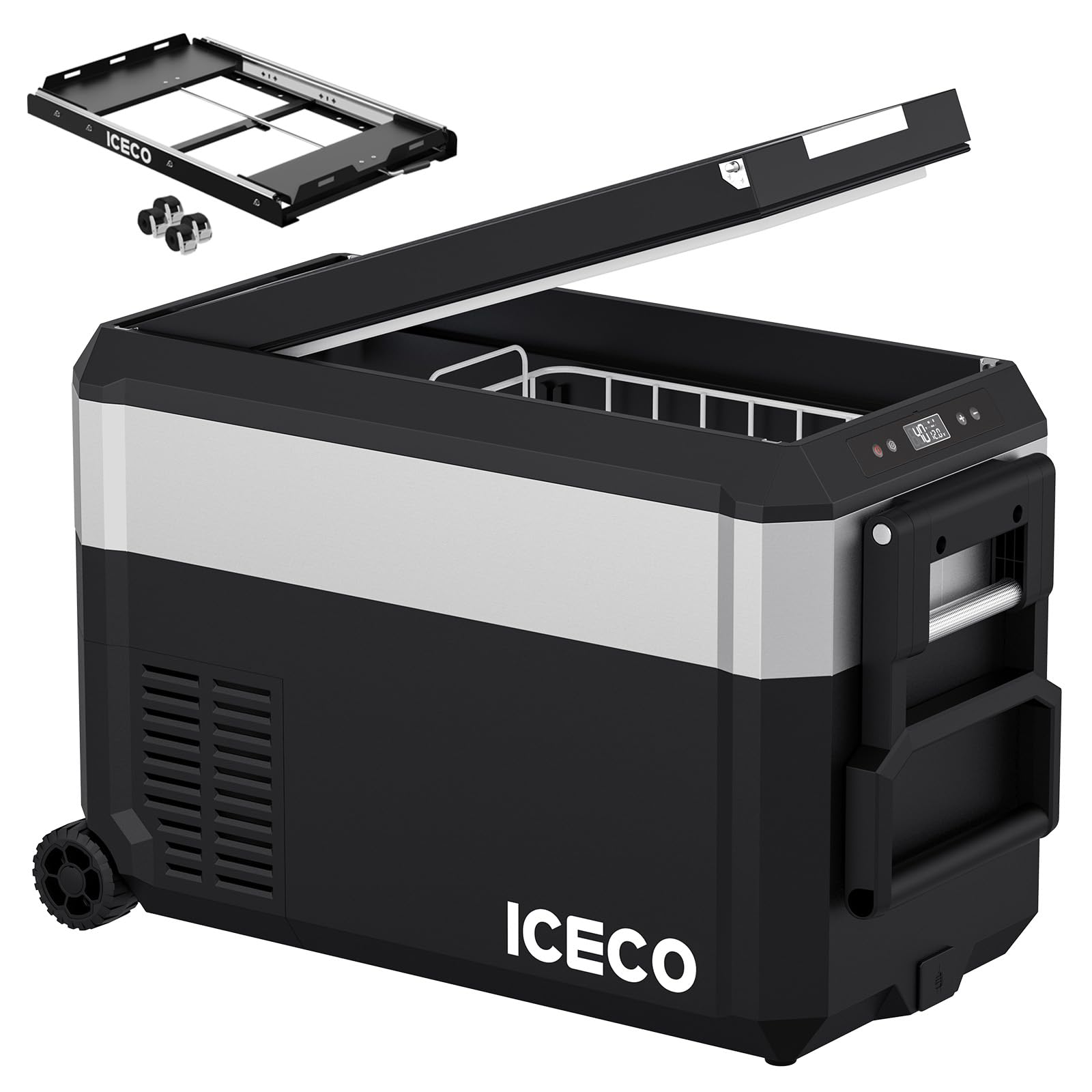 ICECO JP40 Pro 12 Volt Refrigerator Powered by SECOP, Portable Fridge With Multi-Directional Lid, -4°F to 68°F, DC 12/24V, AC 110/240V, For Truck, RV, Car, With Slide Mount