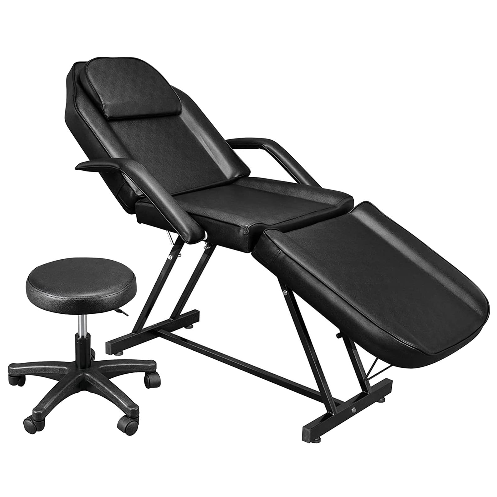 71in 3-Section Adjustable 3 Fold Massage Table, Spa & Salon Facial Removable Headrest Black