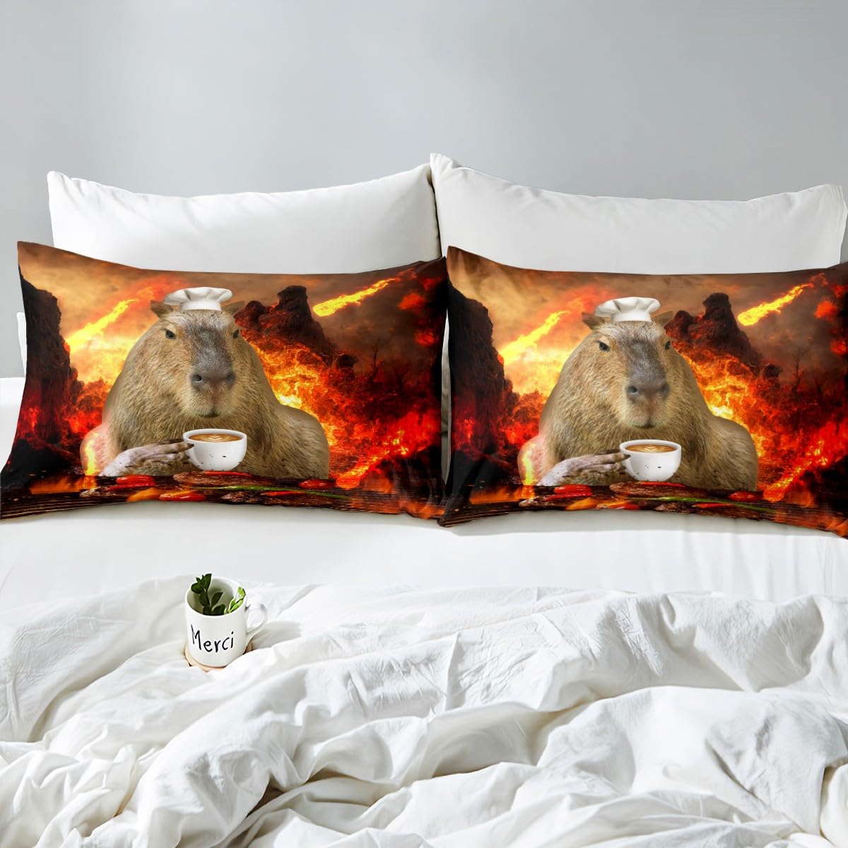 Capybara Beddengoed Dekbedovertrek Set Kinderen Dieren Liefhebbers Beddengoed Set Geschenken voor Capybara Liefhebbers Dekbed Cover Set voor Kamer Decor Botanische Glaaes Zwart Groen Sprei Cover Met 2
