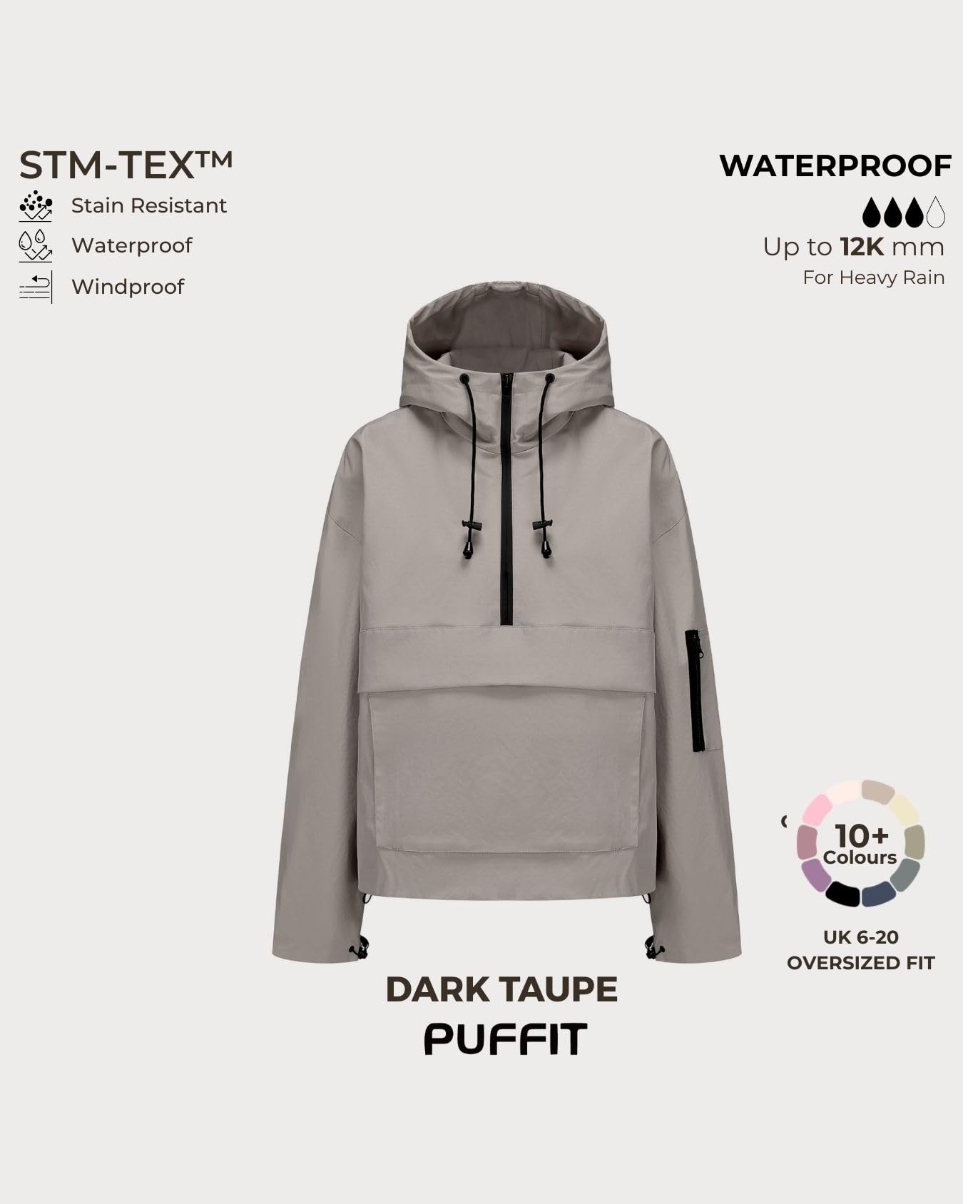 PUFFIT Anorak - Chaqueta impermeable ligera con capucha para mujer, resistente al agua, con capucha, perfecta para acampar y viajar