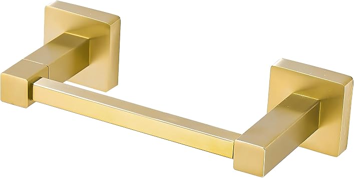 Leyden Brushed Gold Toilet Paper Holder, Modern Wall Mounted Toilet Tissue Holder for Bathroom, Square Double Base Toilet Roll Holder