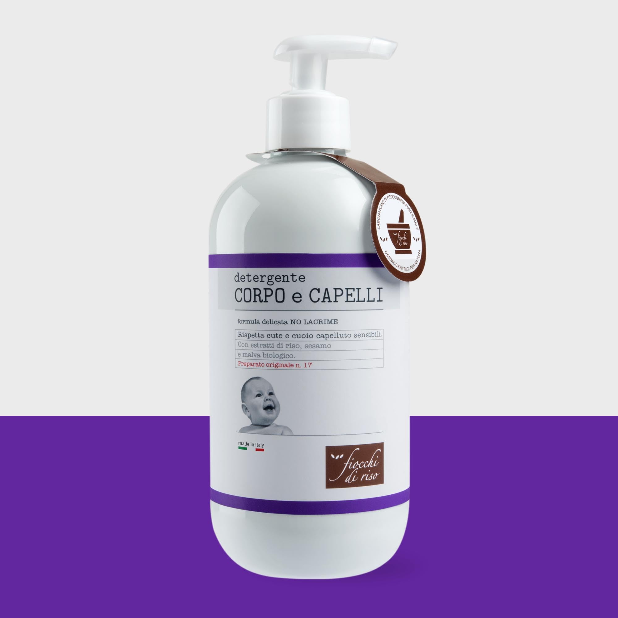Fiocchi di Riso - Detergente CORPO e CAPELLI - 400ml - DETERGENZA NEONATI - Ideale fino dalla nascita per rispettare cute e cuoio capelluto sensibili. Pack riciclato