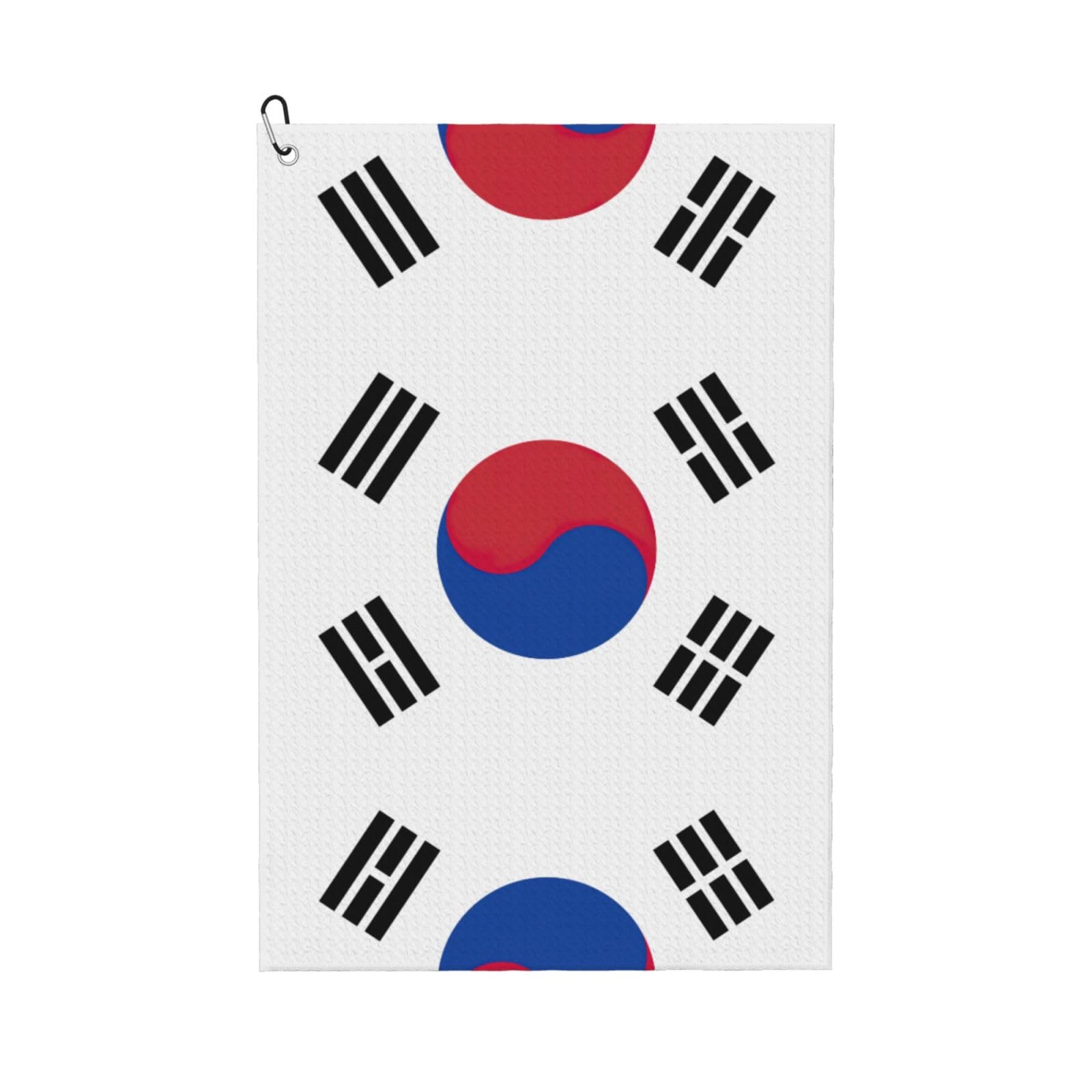 Sdegtho Black Flag Of Republic Of Korea Microfiber Golf Towel With Carabiner Clip,Waffle Pattern,The Convenient Golf Cleaning Towel