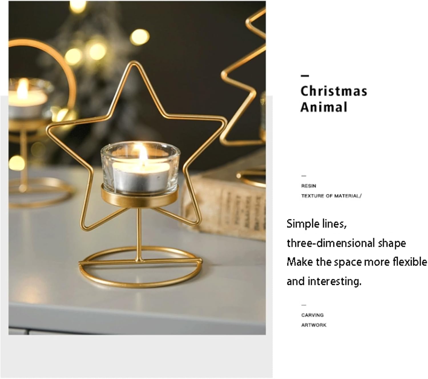 Unique Christmas Candle Holder Metal Christmas Table Centerpieces Candle Holder Gold Candle Sticks for Christmas Table Decorations Spring Decor (Star)