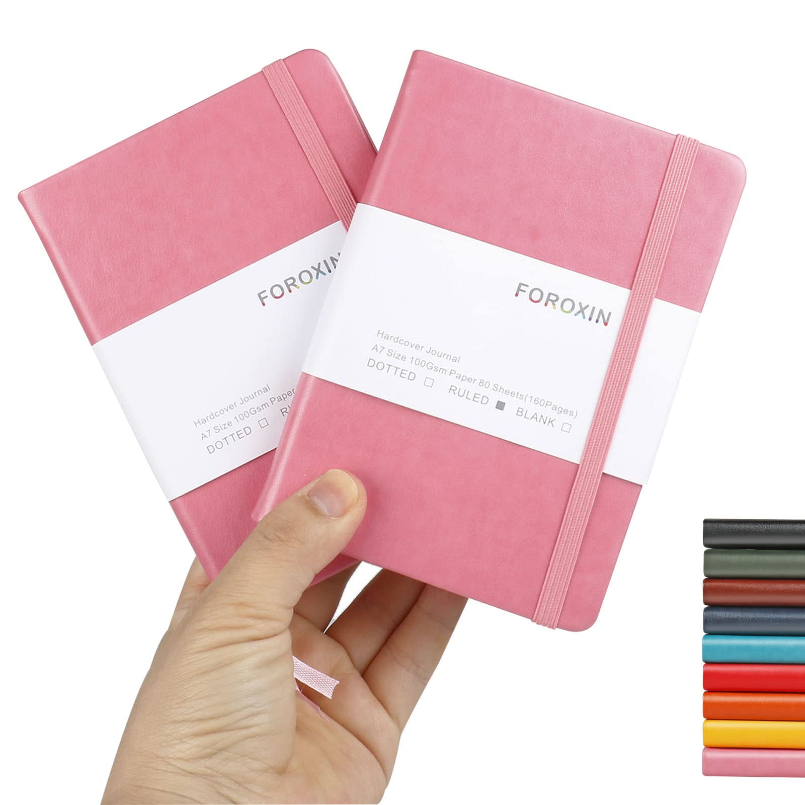 foroxin Lined Pocket Journal Notebook, 2 Pack, (Pink), 160 Pages, Small, 3.86 inches x 5.51 inches - 100 gsm Thick Paper, Hardcover
