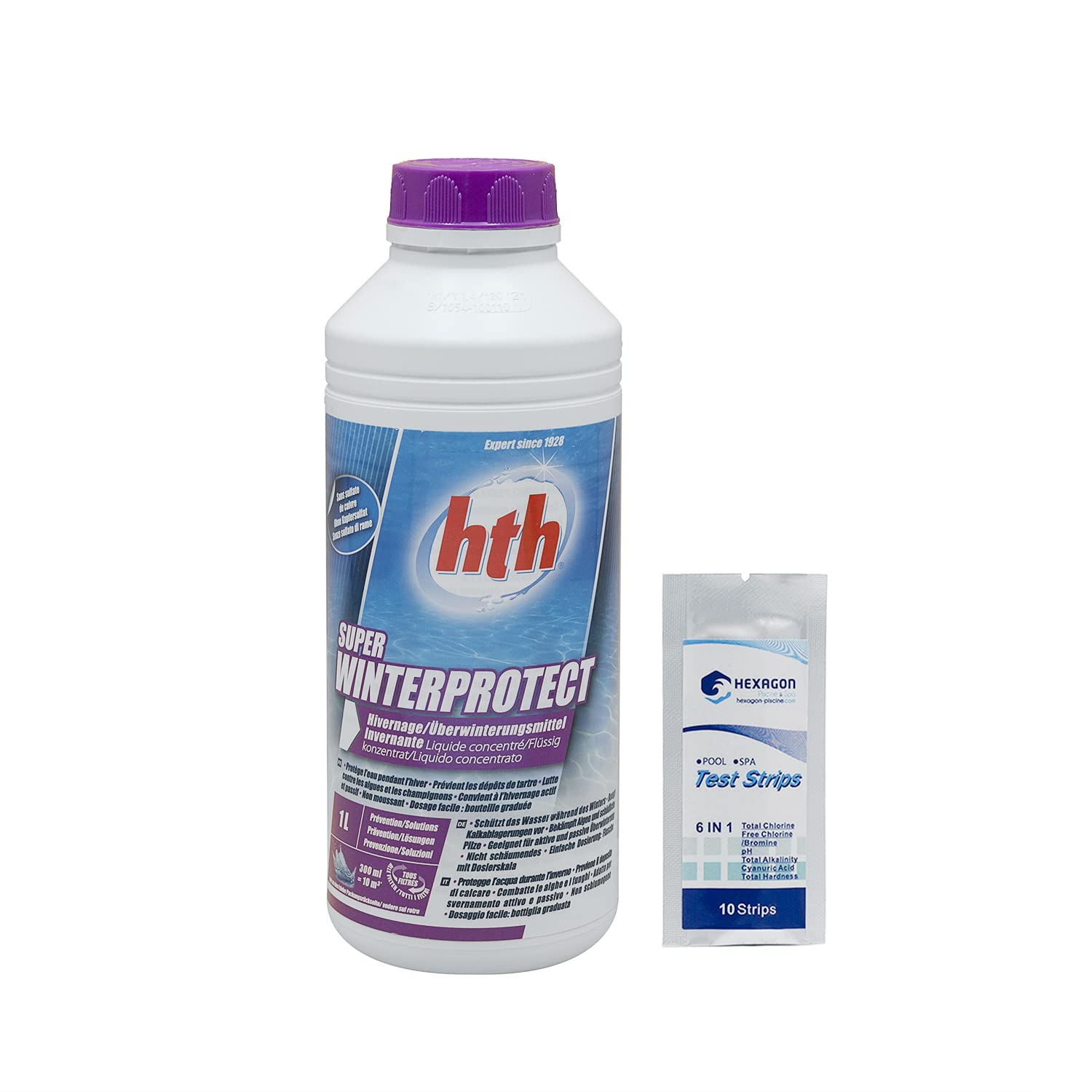 HTH Super WINTERPROTECT Liquide - 1L | Hivernage - Ultra Concentré - Non moussant + 10 Tests HPS OFFERTS 6 en 1