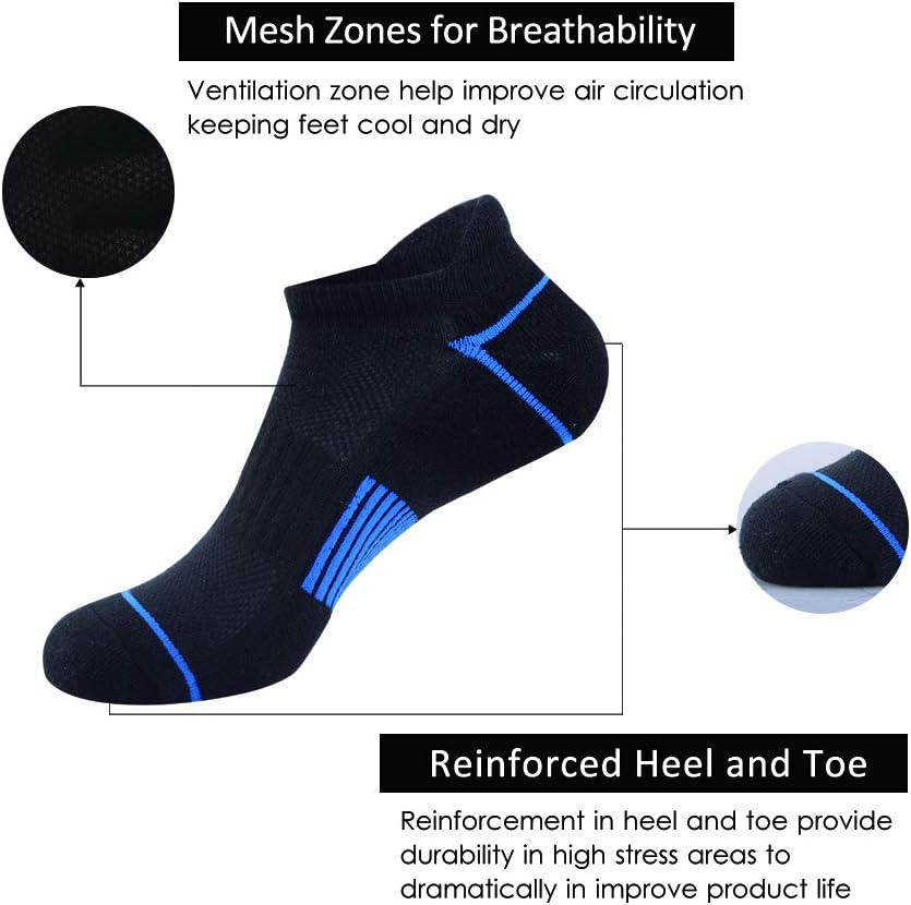 JOYNÉE Mens Athletic Low Cut Ankle Tab Socks 6 Pack Cushioned Breathable for Running - Image 3