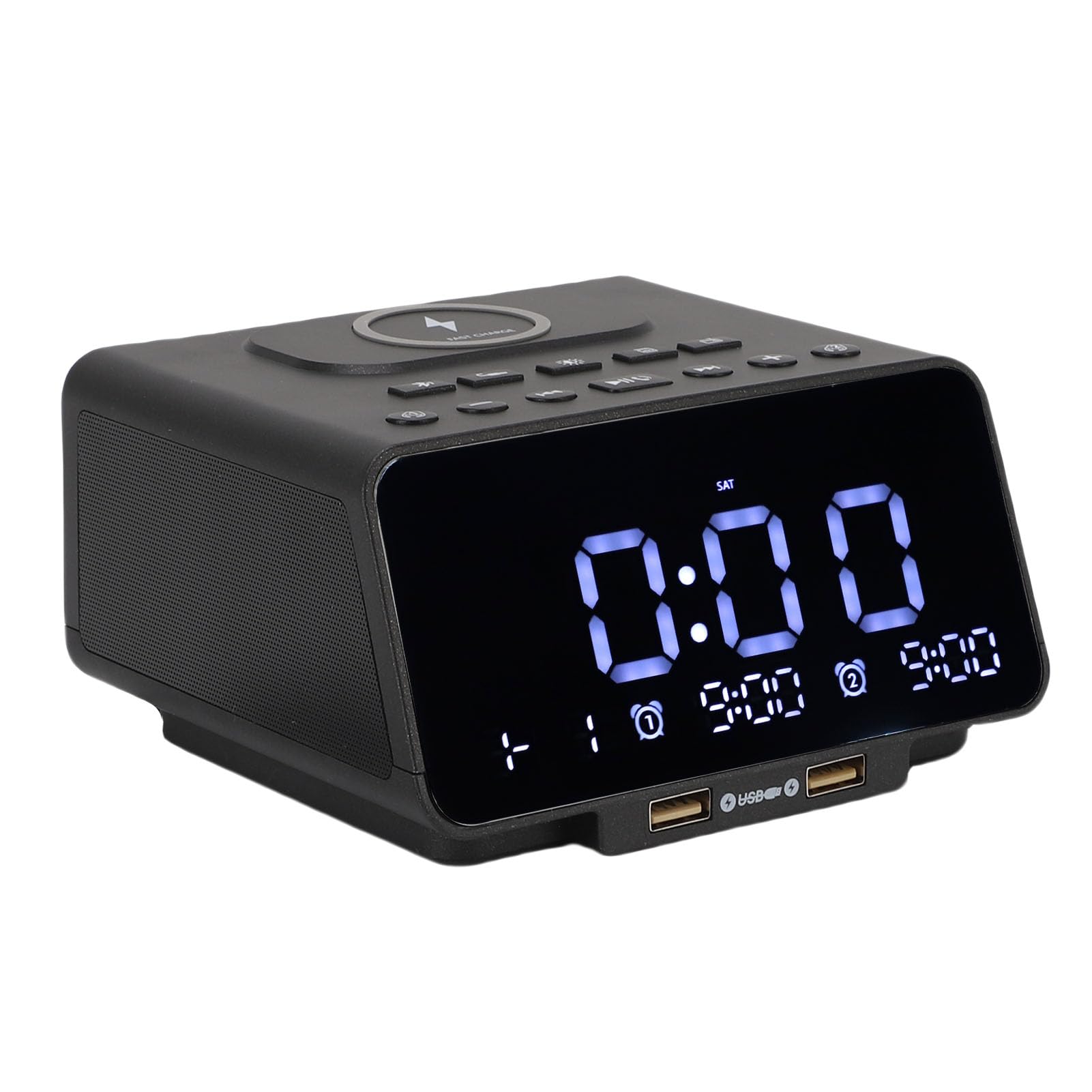 Jectse Radiouhr-Lautsprecher, Bluetooth-Digital-UKW-Radio mit Doppelter USB-Aufladung und Kabelloser Ladestation, für das Schlafzimmer Im Home-Office (EU-Stecker)