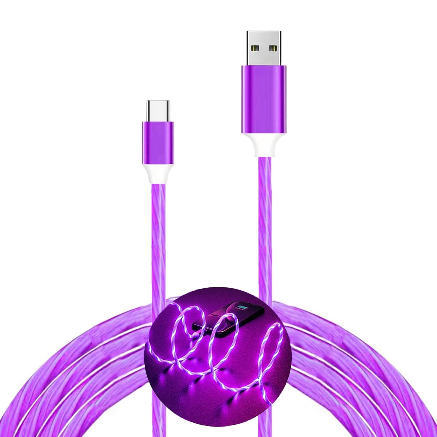 Photo 1 of ** blue**
USB C Cable, 3A LED Light Up Fast Charger Charging Cords Type C Cable Compatible with iPhone 15 Pro Samsung Galaxy S21 S20 S10 S10E S9 S8 Plus Note 20 10 9 8, LG G8 and More (Purple, 2m/6.5ft)
