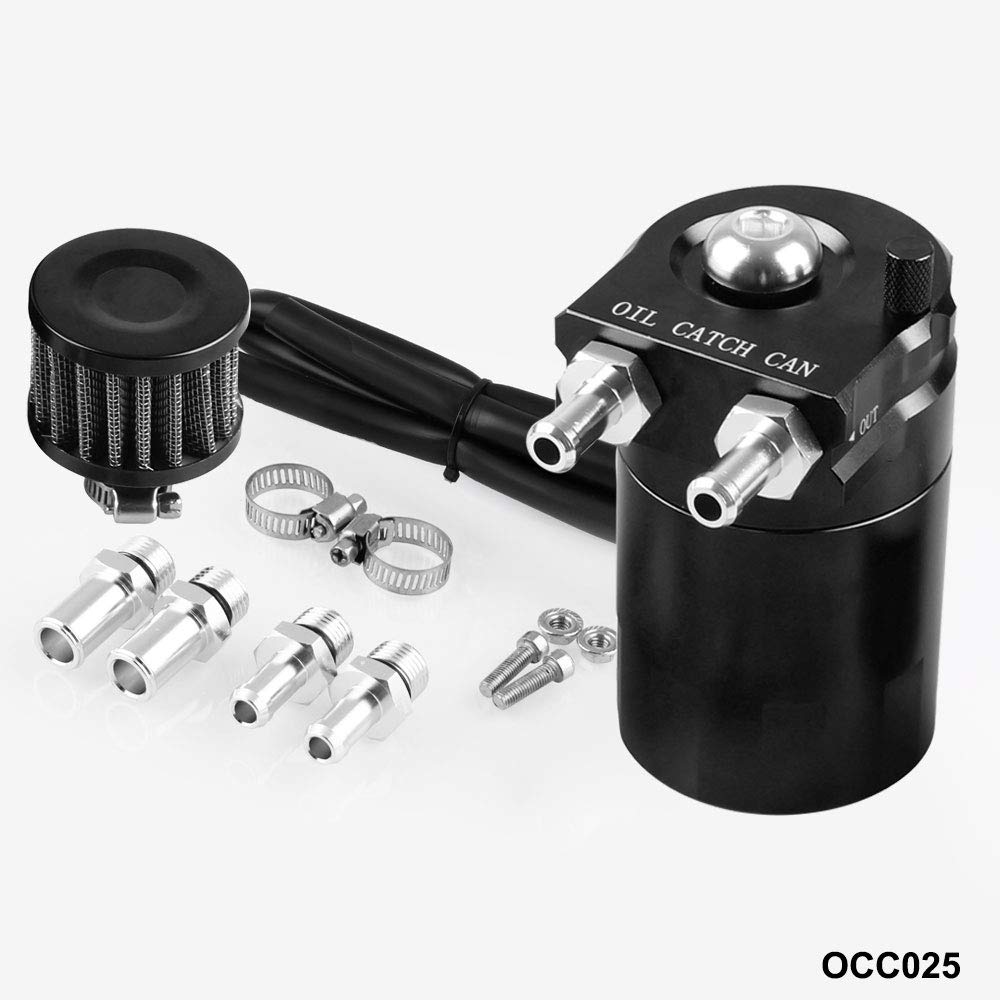DollaTek alluminio nero lucido per automobile Contenitore per olio tanica da 300 ml con serbatoio del refrigerante in alluminio con filtro dell'aria