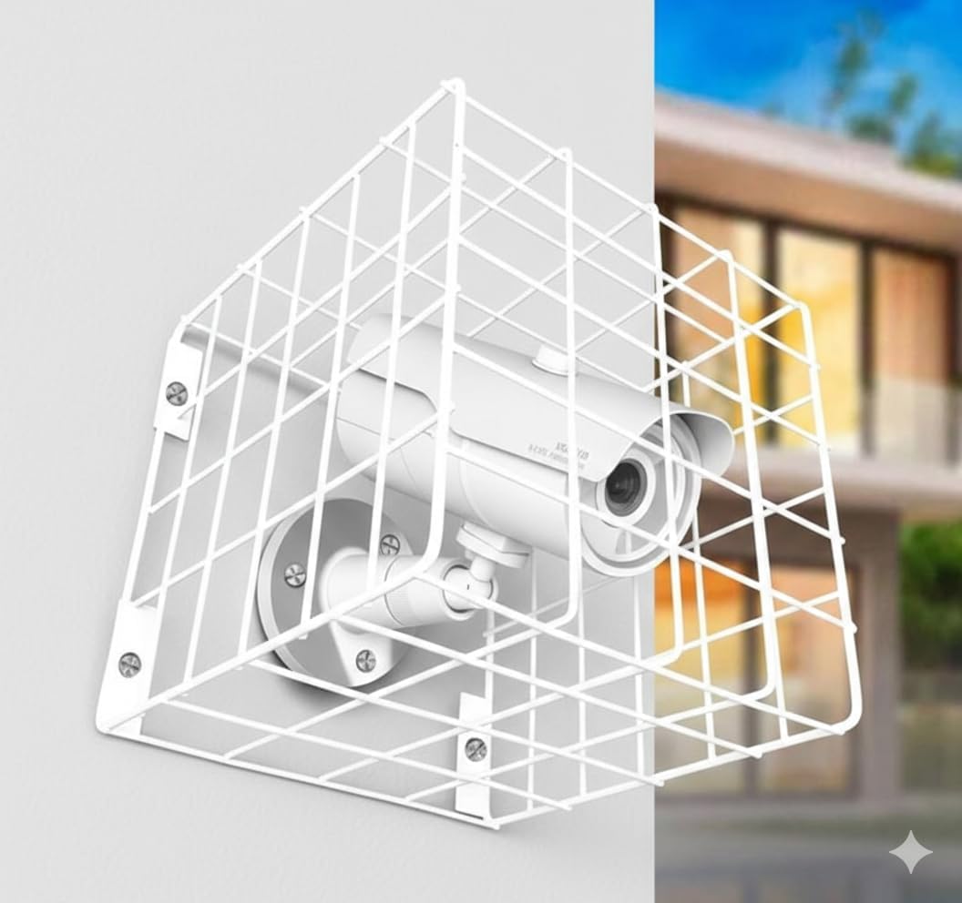 Stand Wallah Security Camera Cage Guard White Metal Wire Protective Cover | Heavy Duty Wall Mount CCTV Safety Cage for Bullet Cameras | Indoor Outdoor Use | 17 x 17 x 18.5 cm-image-20