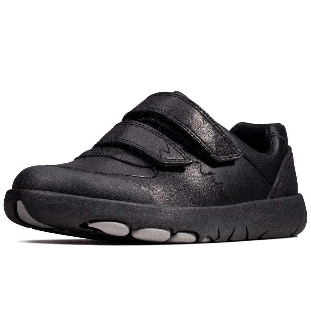 Clarks 261470446 Boys’ Low-Top Sneakers, Black (Black Leather Black Leather), 10 UK