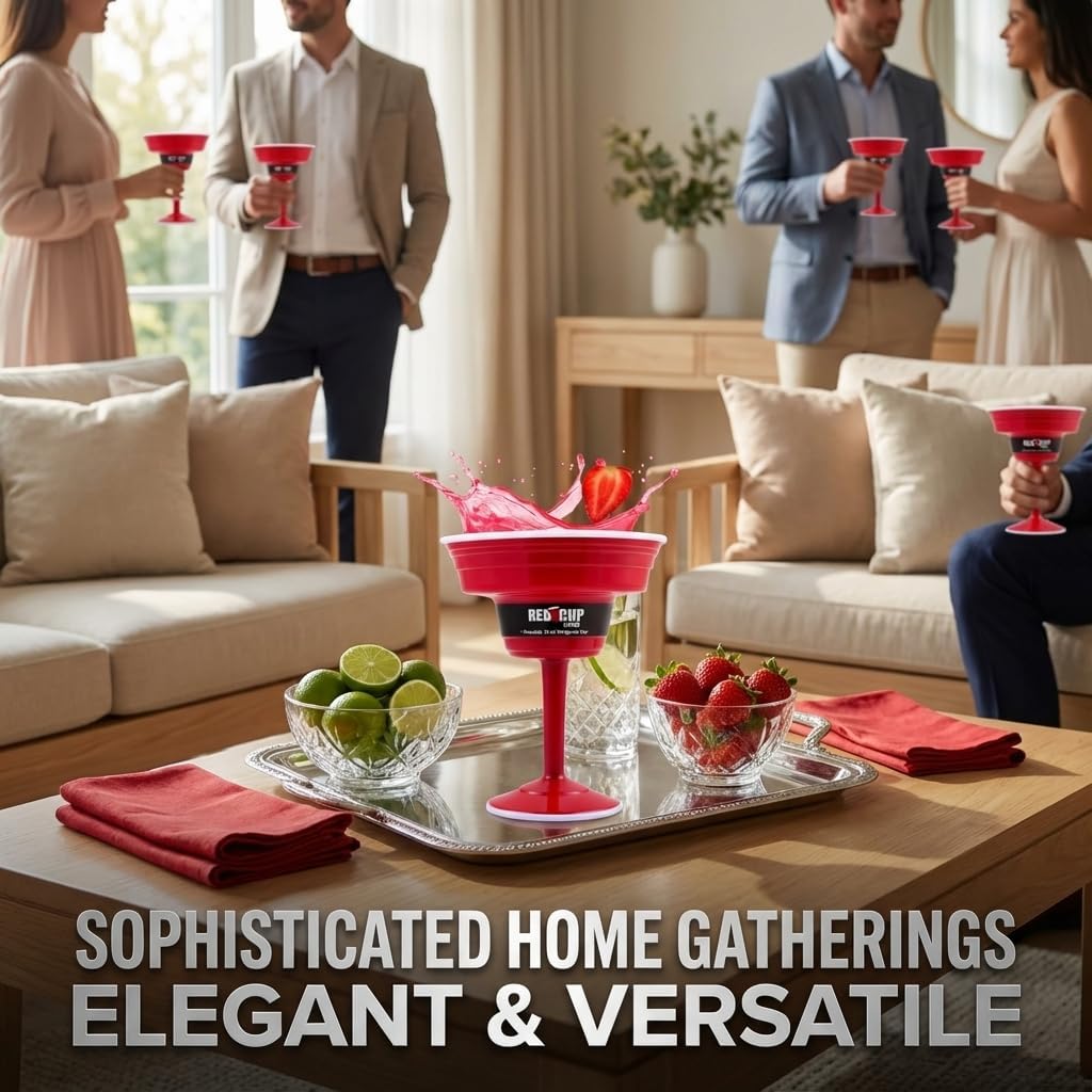 Red Cup Living Reusable Plastic Margarita Glasses with Stem 15 oz – Shatterproof Cocktail Cups, Durable Party Stemware for Pool, Patio & Outdoor (4)