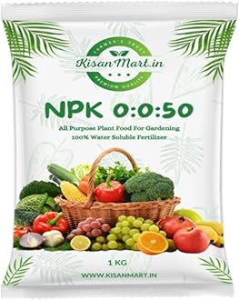 Kisanmart NPK 00 00 50 Fertilizer For Plants - 500 gm | 100% Water Soluble I Complete Plant Food For Gardening, Growth Boost and Flowering (NPK 00 00 50-500 gm)