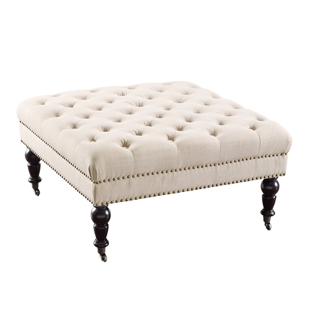 LinonHattie Square Natural Tufted Ottoman, Brown