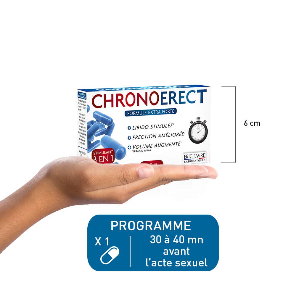 CHRONOERECT - Améliore Désir, Libido, Erection, Volume et Performances - Ingrédients Naturels dont L-Arginine, Ginseng, Safran, Zinc - 16 Gélules - Eric Favre