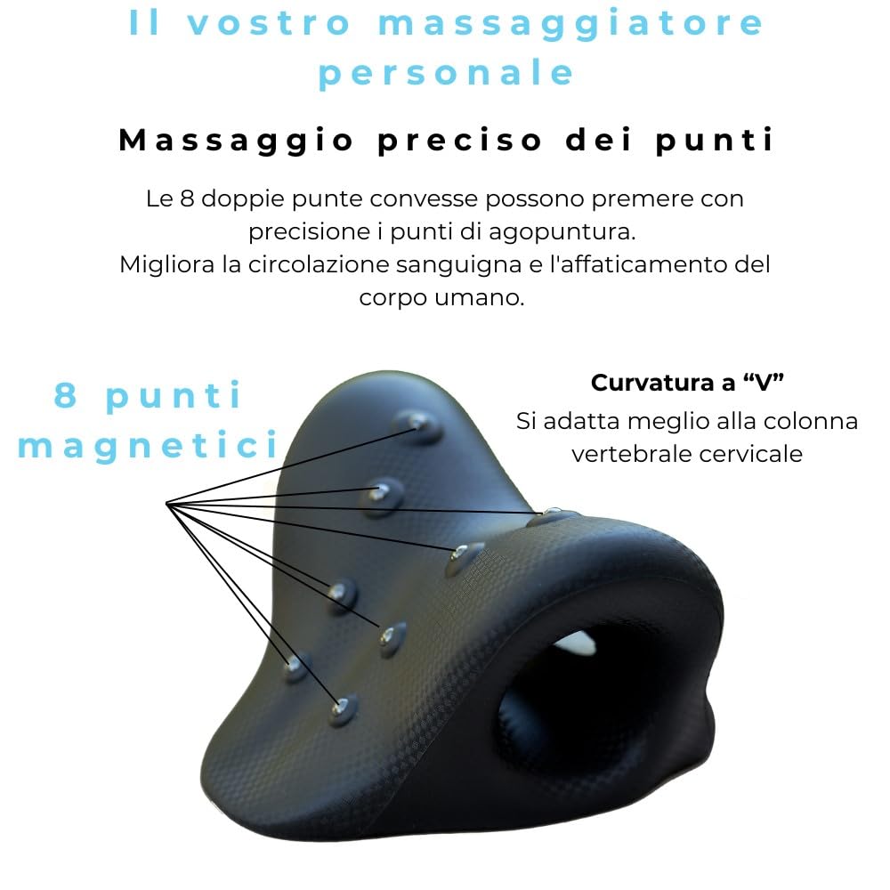 Dispositivo di Trazione Cervicale con 8 Punti Magnetici | Cuscino Chiropratico per Alleviare il Dolore a Collo e Spalle | Correttore di Postura | Rilassante e Portatile | Neck Cloud