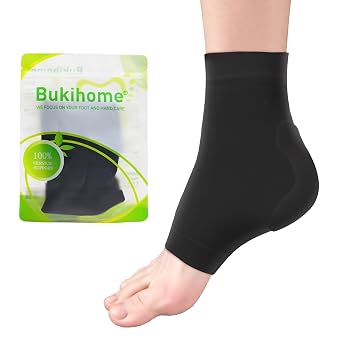 Bukihome Achilles Tendon Support Sleeves - Gel Padded Compression Socks for Tendonitis Relief - Breathable & Ergonomic Fit - 1 Pair of Large Size, Black