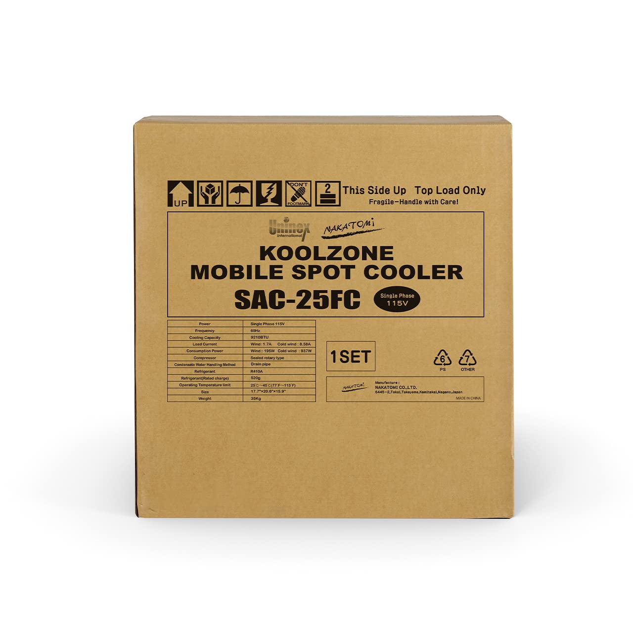 Uninex SAC25FC KOOLZONE - Enfriador de puntos móvil para interiores y exteriores con ruedas, perfil bajo, tipo piso, grado industrial, 9,210-BTU, refrigerante R410A 9