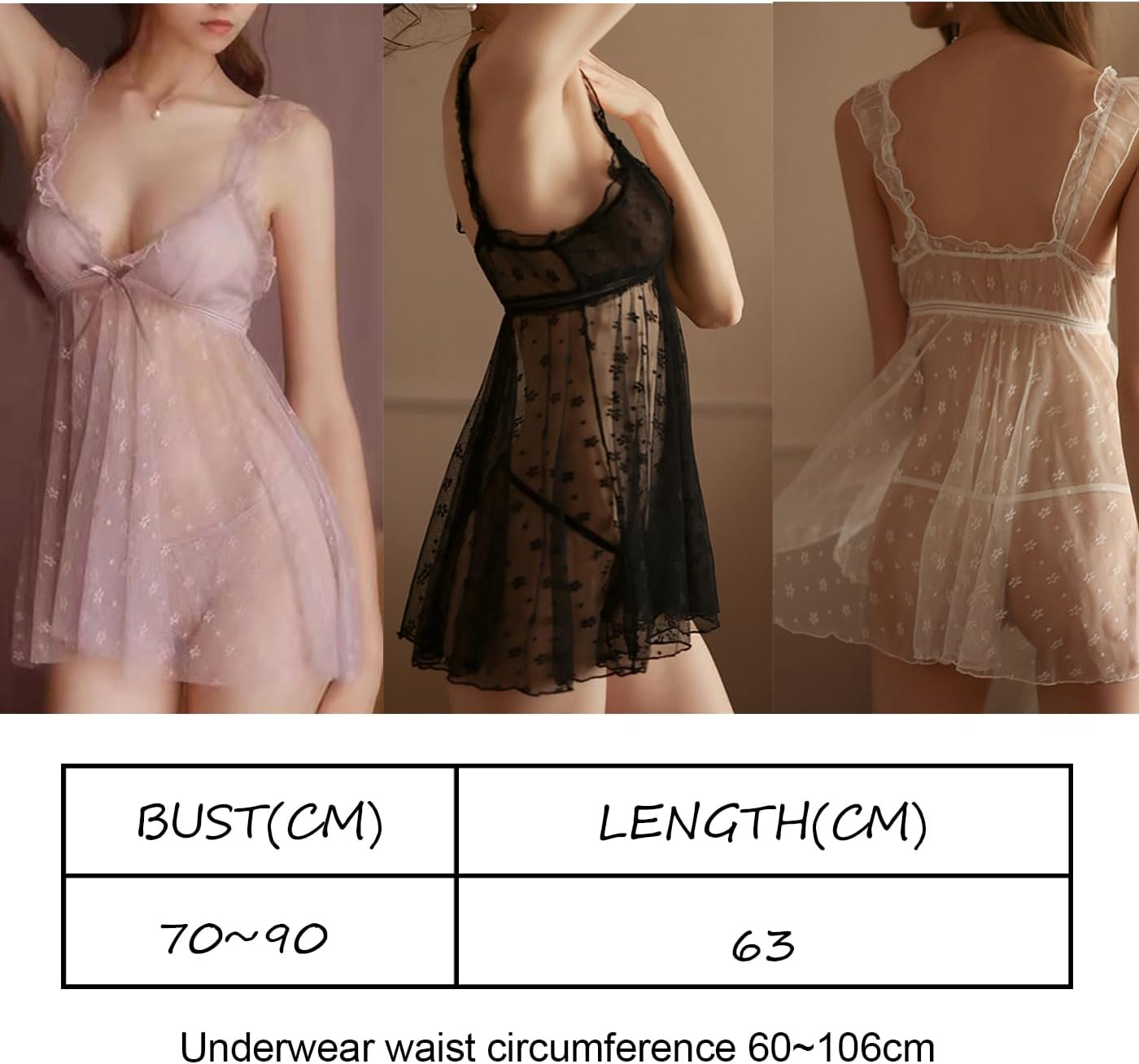 Lace Babydoll Ruffle Lingerie for Women Sexy Mini Mesh Dress Chemise Nightgown Sheer See Through Wedding Nightie - Image 7